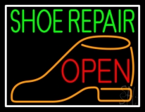 Green Shoe Repair Orange Shoe Open Neon Sign