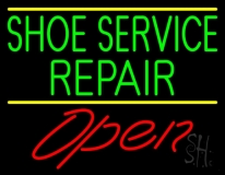 Green Shoe Service Repair Open Neon Sign