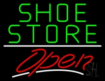 Green Shoe Store Open With Line Neon Sign