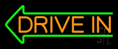 Orange Drive In Green Arrow Neon Sign