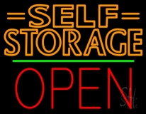 Orange Self Storage Block With Open 1 Neon Sign
