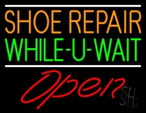 Orange Shoe Repair Green While You Wait Open Neon Sign