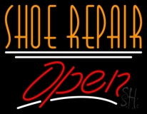 Orange Shoe Repair Open With Line Neon Sign