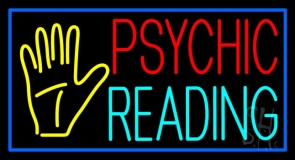 Psychic Reading Block Palm Blue Border Neon Sign