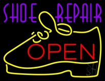 Purple Shoe Repair Open Neon Sign