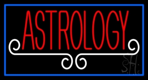 Red Astrology White Line Blue Border Neon Sign