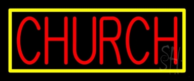 Red Church With Border Neon Sign