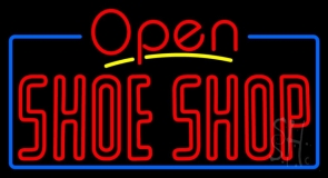 Red Double Stroke Shoe Shop Open Neon Sign