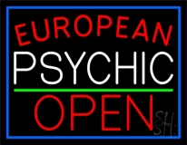 Red European White Psychic Red Open Green Line Neon Sign