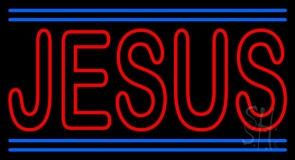 Red Jesus With Line Neon Sign