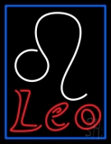 Red Leo Zodiac Blue Border Neon Sign