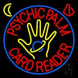 Red Psychic Palm Card Reader Blue Circle Neon Sign