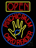 Red Psychic Palm Card Reader Open Neon Sign