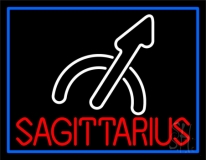 Red Sagittarius White Logo Blue Border Neon Sign