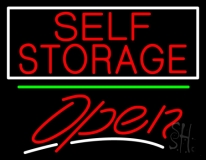 Red Self Storage White Border Open 3 Neon Sign