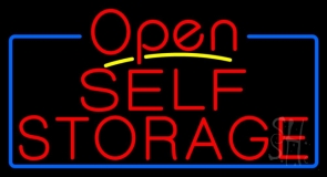 Red Self Storage White Border Open 4 Neon Sign