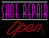 Shoe Repair Open With White Line Neon Sign