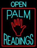 Turquoise Open Palm Readings Red Border Neon Sign