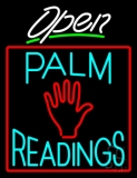 White Open Turquoise Palm Readings Red Border Neon Sign