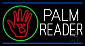 White Palm Reader With Logo Blue Line Neon Sign