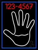 White Palm With Phone Number Blue Border Neon Sign