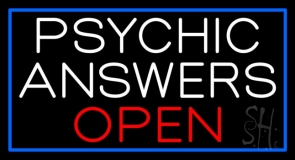 White Psychic Answers Red Open Blue Border Neon Sign