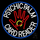 White Psychic Palm Card Reader Blue Circle Neon Sign