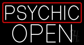 White Psychic Red Border Open Neon Sign