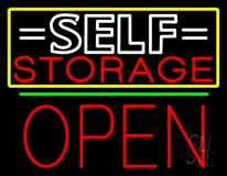 White Self Storage Block With Open 1 Neon Sign