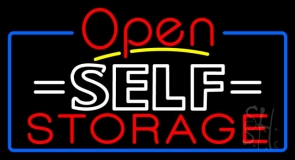 White Self Storage Block With Open 4 Neon Sign