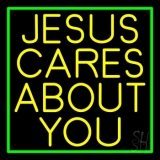 Yellow Jesus Cares About You Neon Sign
