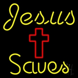 Yellow Jesus Saves With Cross Neon Sign