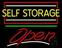 Yellow Self Storage Block With Open 2 Neon Sign