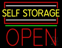 Yellow Self Storage Block With Open 3 Neon Sign