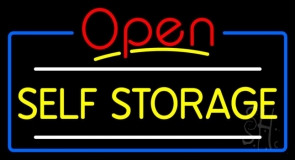 Yellow Self Storage Block With Open 4 Neon Sign