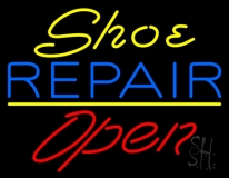 Yellow Shoe Blue Repair Open Neon Sign