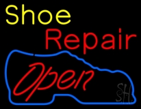 Yellow Shoe Red Repair Open Neon Sign