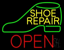 Yellow Shoe Repair Green Shoe Open Neon Sign