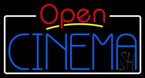 Blue Cinema Open With Border Neon Sign