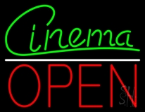 Cinema Cursive Open Neon Sign