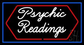 Cursive Psychic Readings With Blue Border Neon Sign