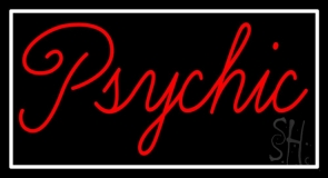 Cursive Red Psychic White Border Neon Sign