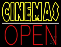 Double Stroke Yellow Cinemas Open Neon Sign