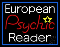European Psychic Reader With Blue Border Neon Sign