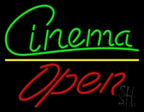 Green Cursive Cinema Open Neon Sign