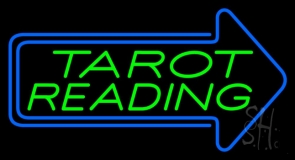 Green Tarot Reading With Blue Arrow Neon Sign