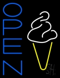 Blue Open Ice Cream Cone Neon Sign