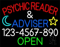 Psychic Reader And Advisor With Phone Number Open Neon Sign