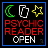 Psychic Reader Open Block Blue Border Neon Sign
