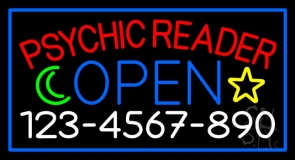 Psychic Reader With Phone Number Open Neon Sign